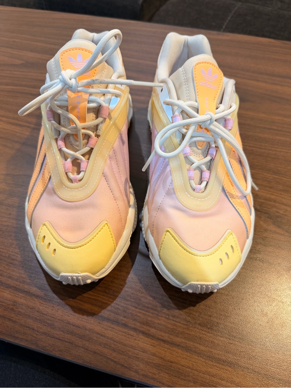 adidas Oztral Women’s off White acid orange pink Retro Runner Sneakers Like New